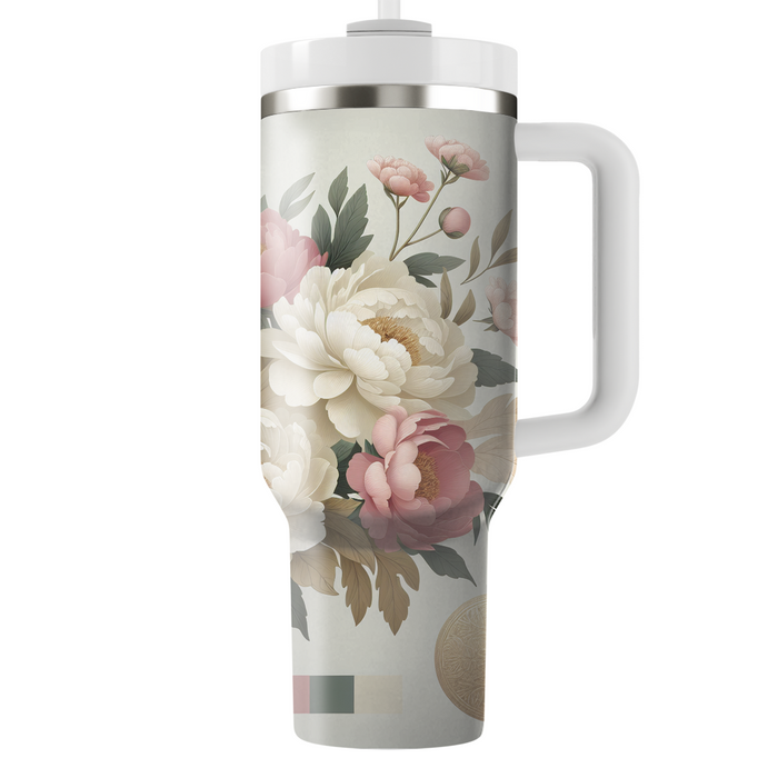 Vintage Peony Charm  Tumblers With Lids