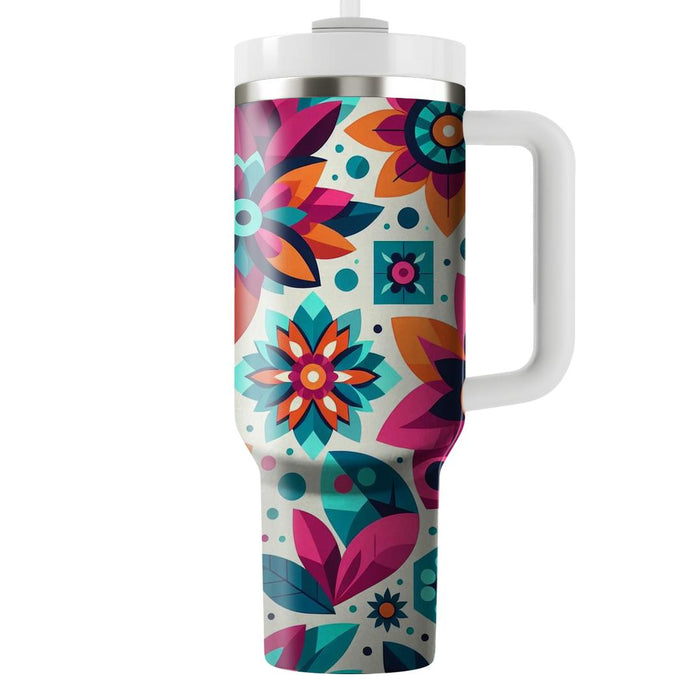 Bright Geometric Flowers  Travel Tumblers