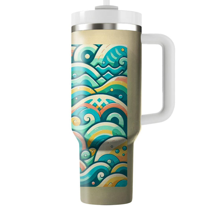 Whimsical Ocean Wave Pattern  Personalized Tumblers