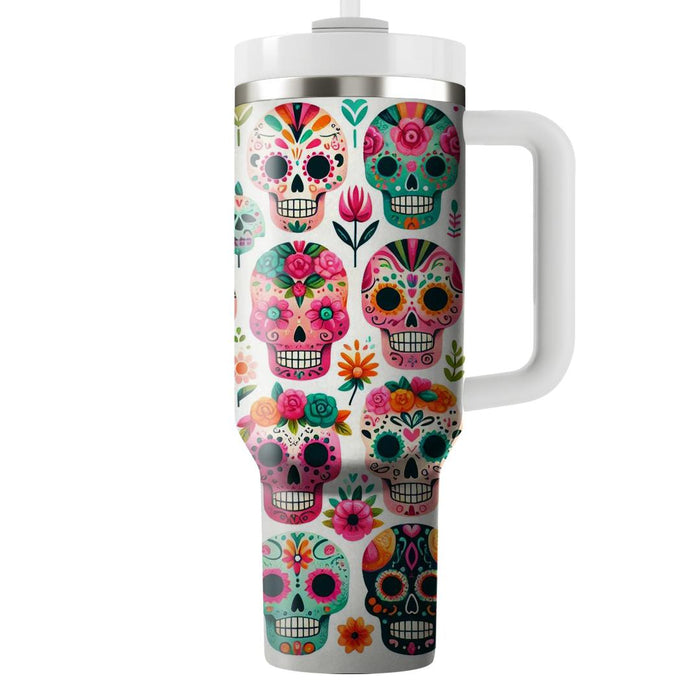 Whimsical Day Of The Dead Skulls Travel Tumblers