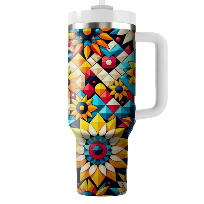 Vibrant Geometric Sunflower  Decorative Tumblers