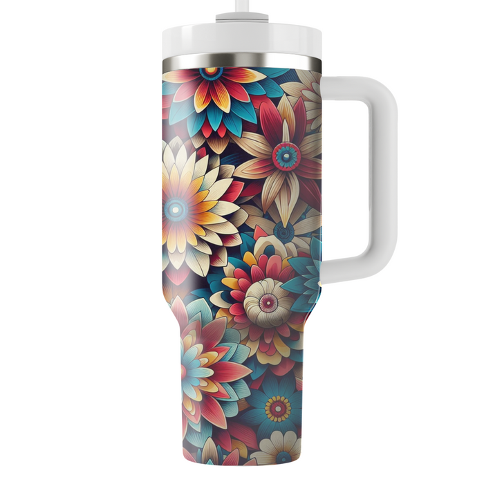 Vibrant Kaleidoscope Flowers Travel Tumblers