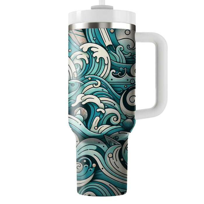 Retro Oceanic Wave  Personalized Tumblers