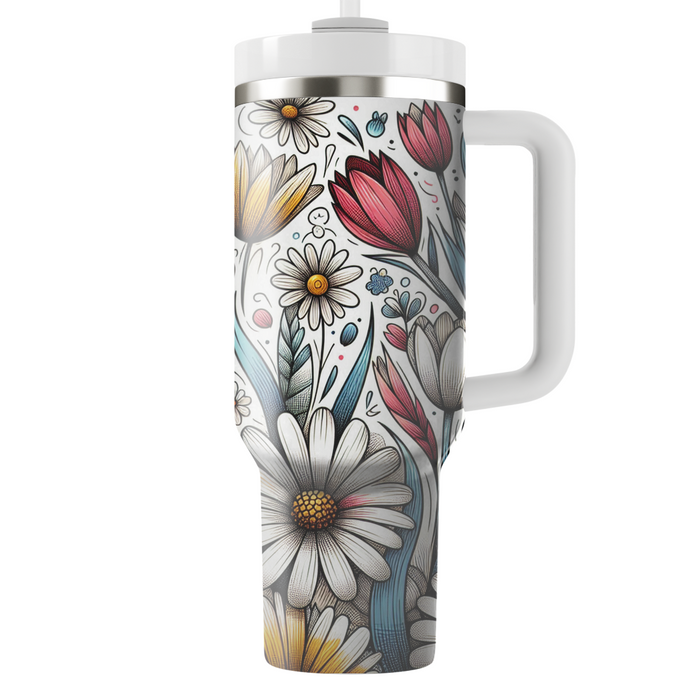 Breezy Floral Doodle  Tumblers With Lids