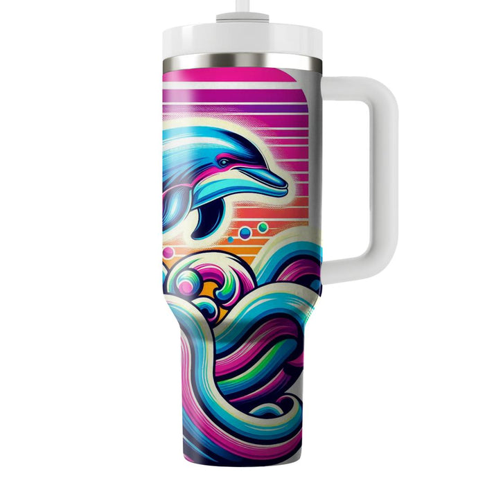 Retro Neon Dolphin Splash  Custom Tumblers