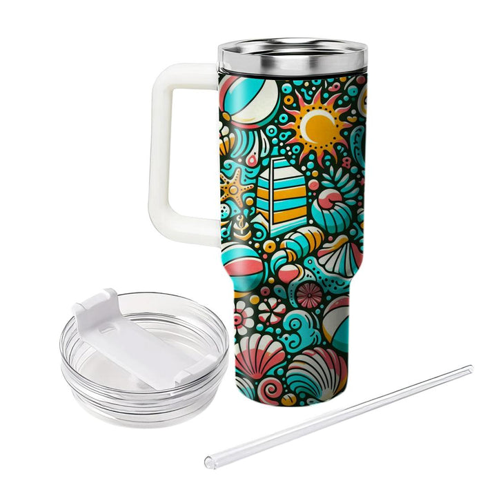 Whimsical Waves - A Beach Day  Tumblers With Lids