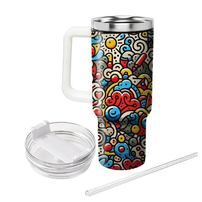 Vibrant Doodle Pattern  Travel Tumblers