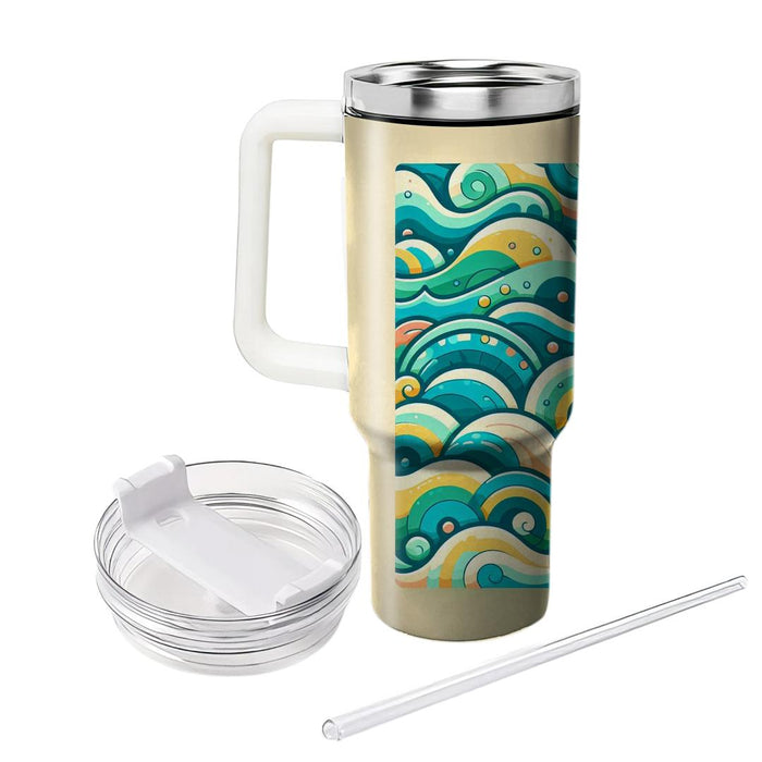 Whimsical Ocean Wave Pattern  Personalized Tumblers