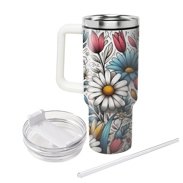 Breezy Floral Doodle  Tumblers With Lids