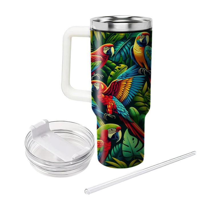 Vibrant Tapestry Of Jungle Parrots  Travel Tumblers