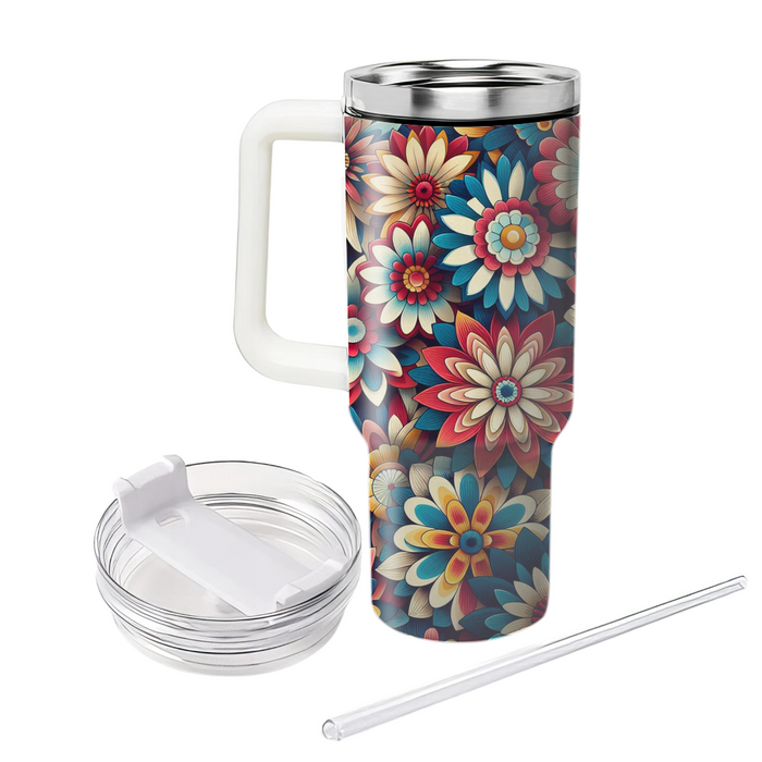 Vibrant Kaleidoscope Flowers Travel Tumblers