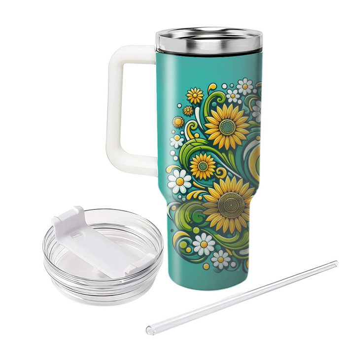 Sunny Sunflower Swirl Travel Tumblers