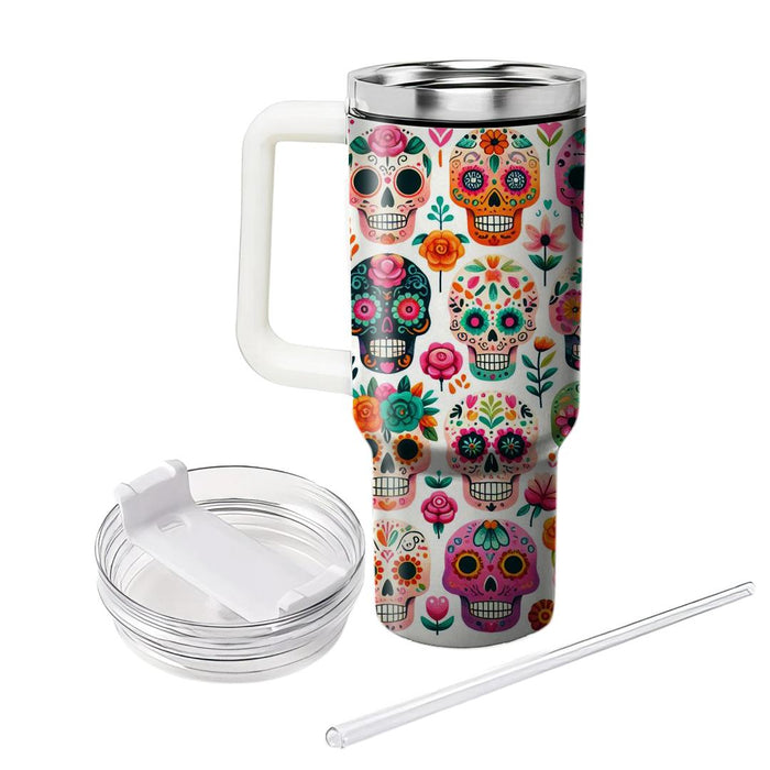 Whimsical Day Of The Dead Skulls Travel Tumblers