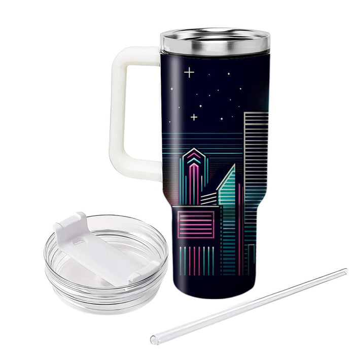 Synthpop Skyline  Travel Tumblers