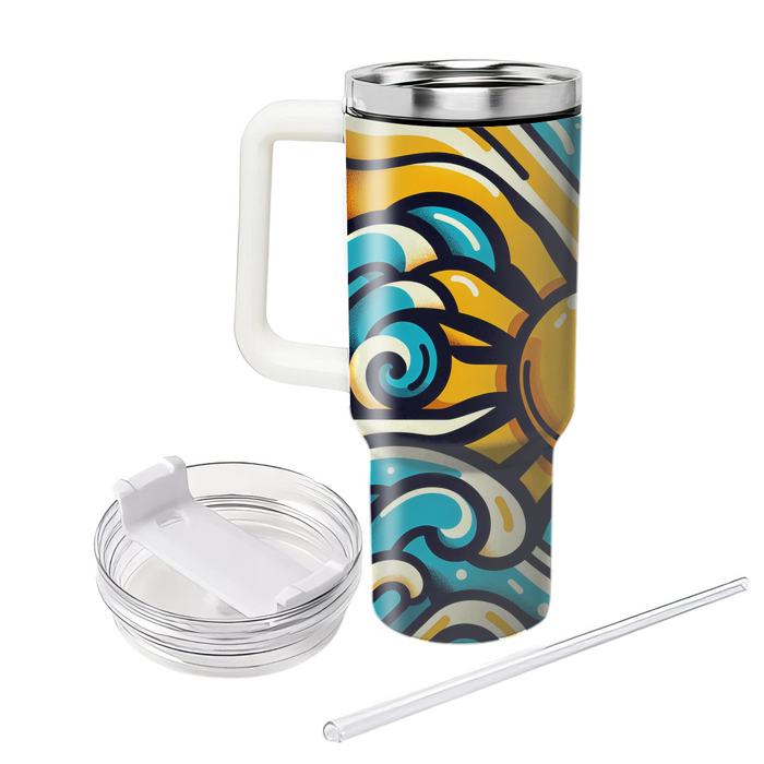 Retro Sun And Waves  Unique Tumblers