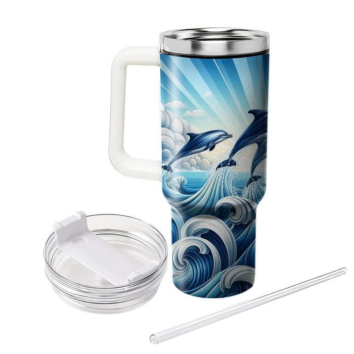 Funky Dolphin Splash  Travel Tumblers