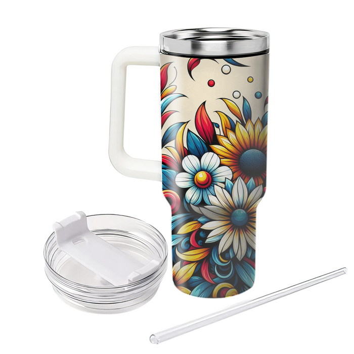 Bold Floral Mosaic  Tumblers With Lids