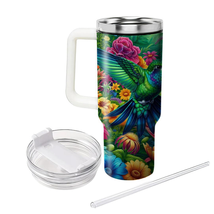 Vibrant Floral Hummingbird  Travel Tumblers