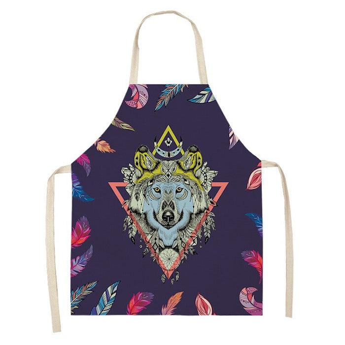 Star Moon & Wolf Head Print Kitchen Apron