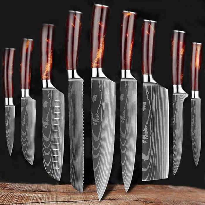 Set Laser Damascus Knife Sets