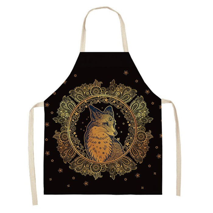 Star Moon & Wolf Head Print Kitchen Apron