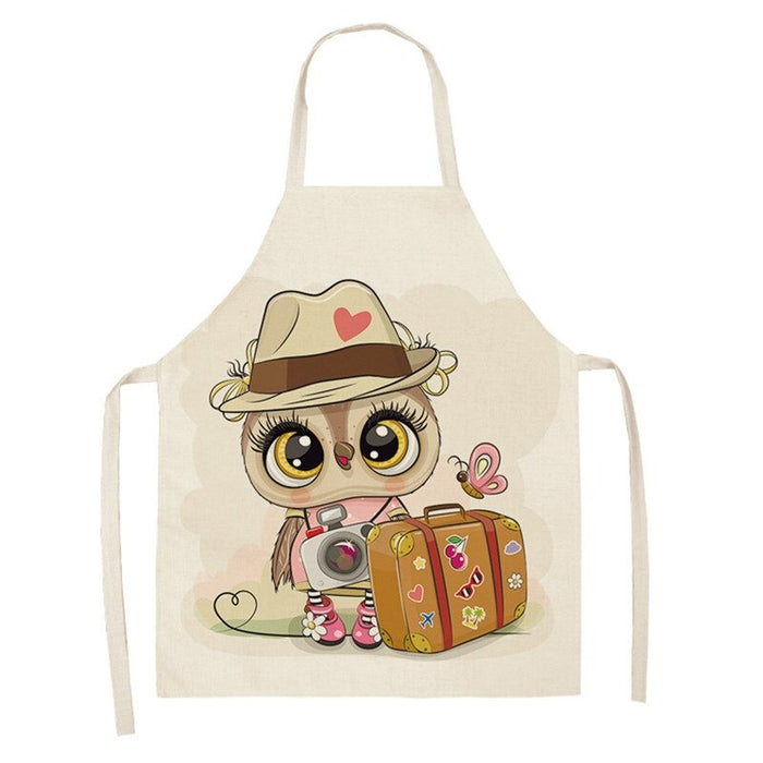 Sleeveless Owl Print Kitchen Linen Apron