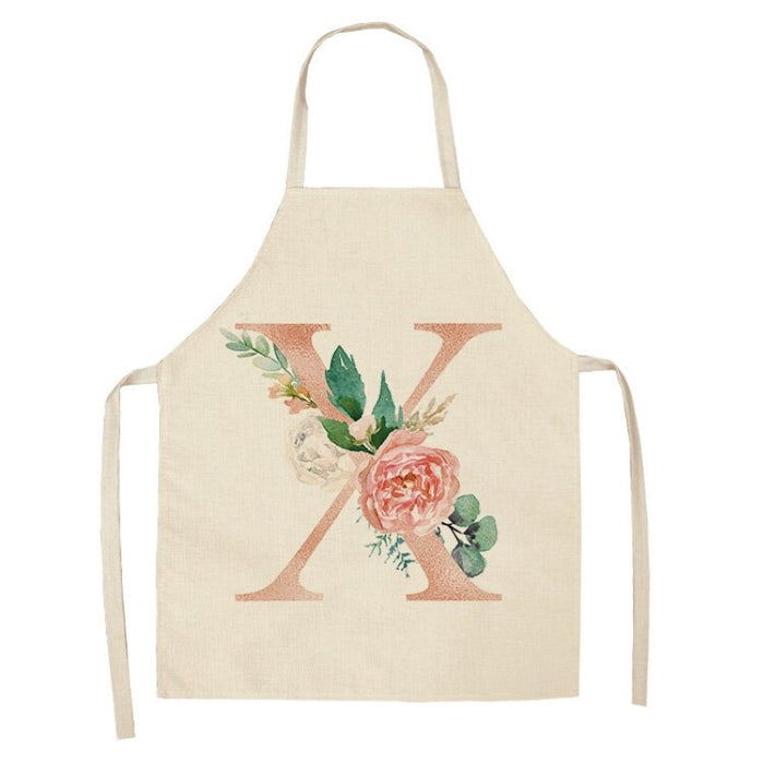 Pink Flower Letter Printed Apron