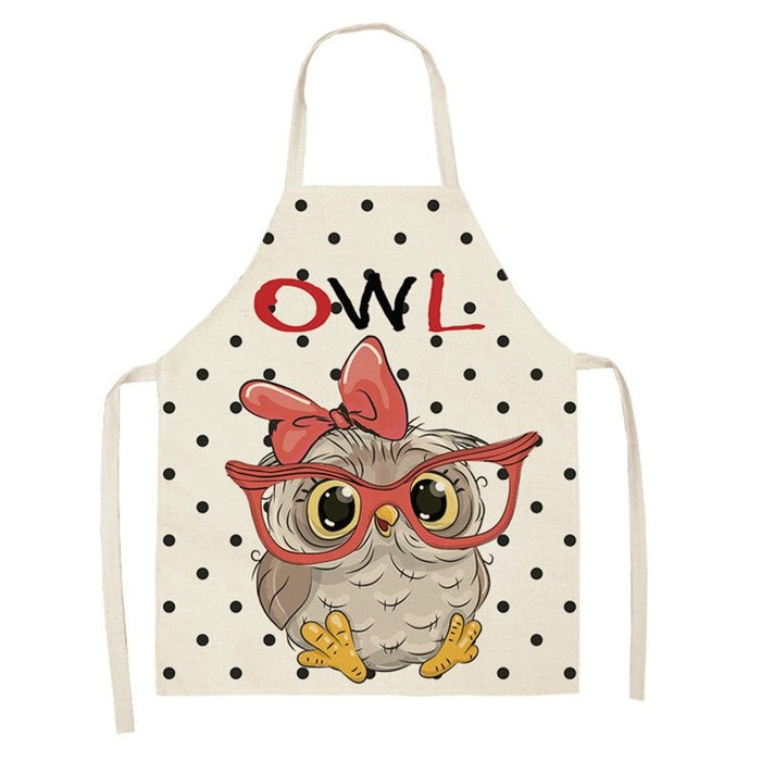 Sleeveless Owl Print Kitchen Linen Apron