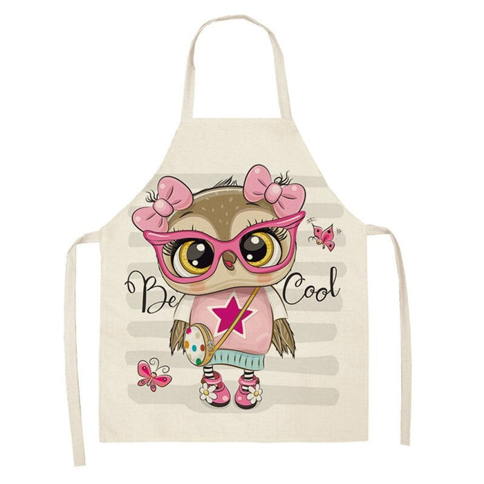 Sleeveless Owl Print Kitchen Linen Apron