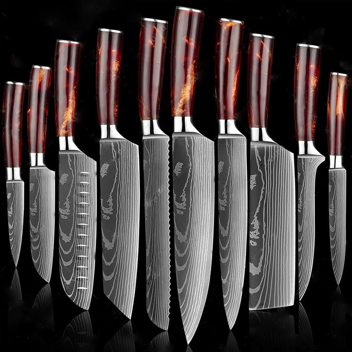 Set Laser Damascus Knife Sets