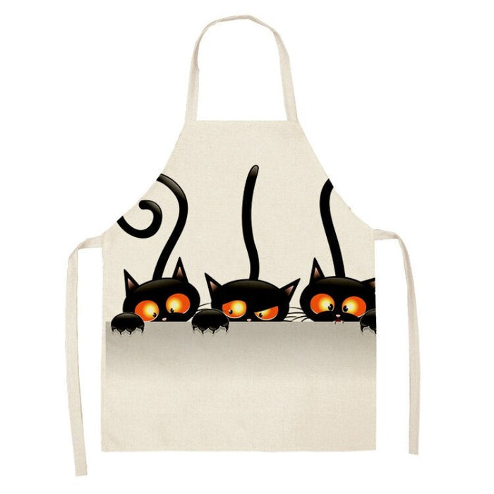 Black Cat Patterned Kitchen Apron