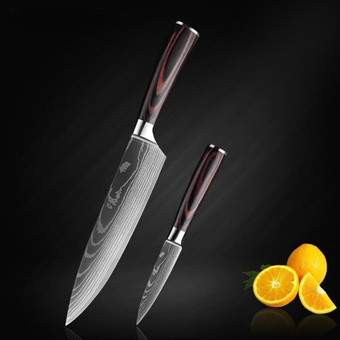 Laser Damascus Pattern Japanese Cooking Knife Sets