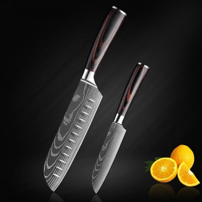 Laser Damascus Pattern Japanese Cooking Knife Sets