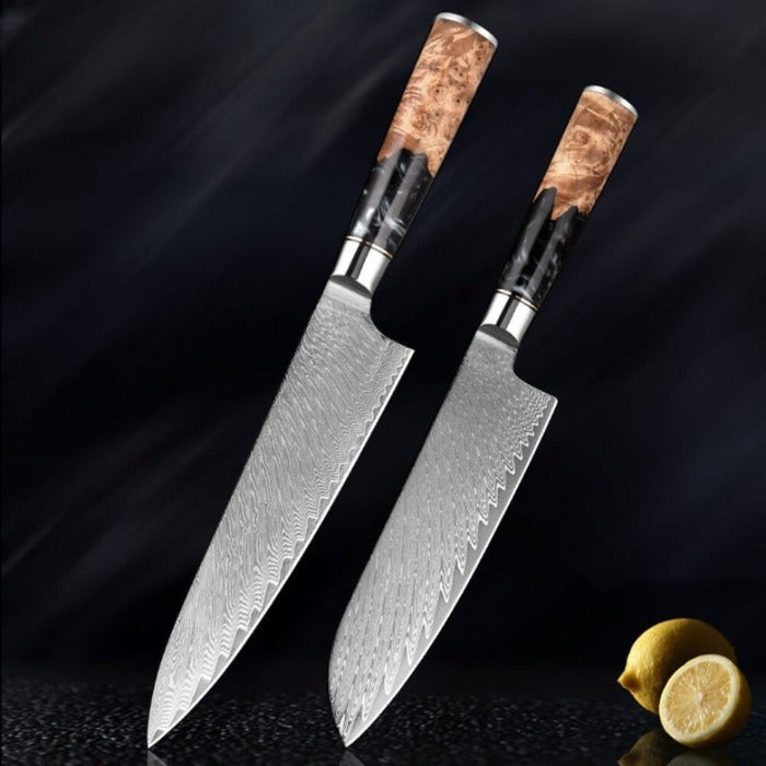 High-Quality Damascus Steel Kitchen Knife Sets With Resin Handle