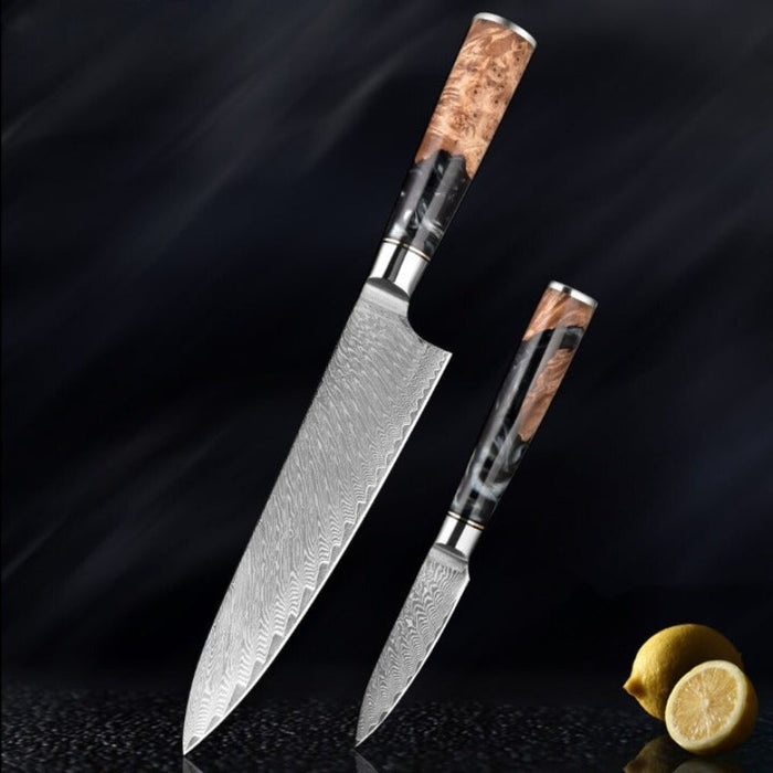 High-Quality Damascus Steel Kitchen Knife Sets With Resin Handle