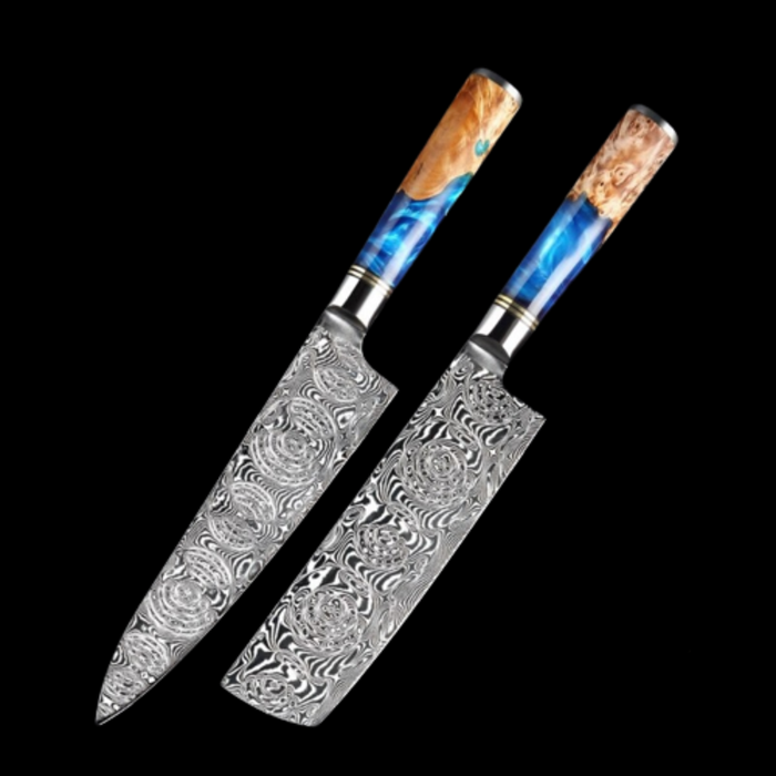 Powder Resin Color Wood Handle Chef Knife Sets