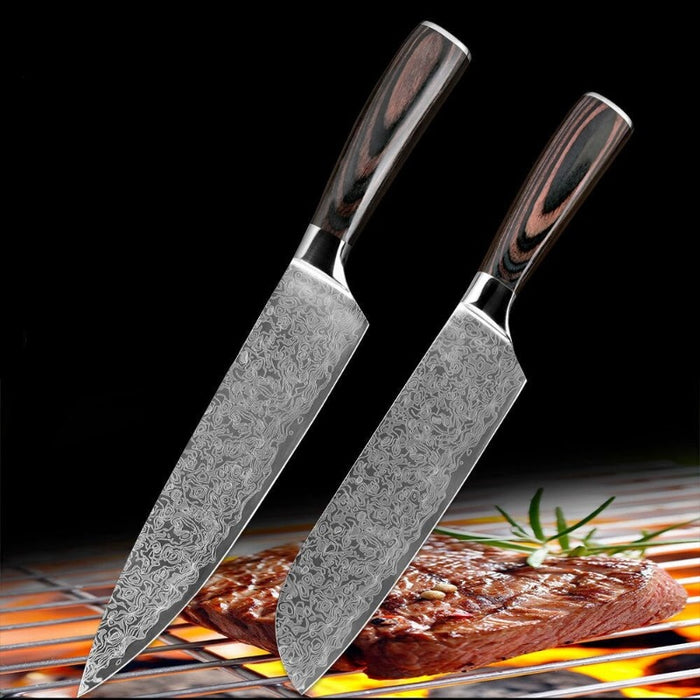 4 Pieces Damascus Pattern Knife Sets