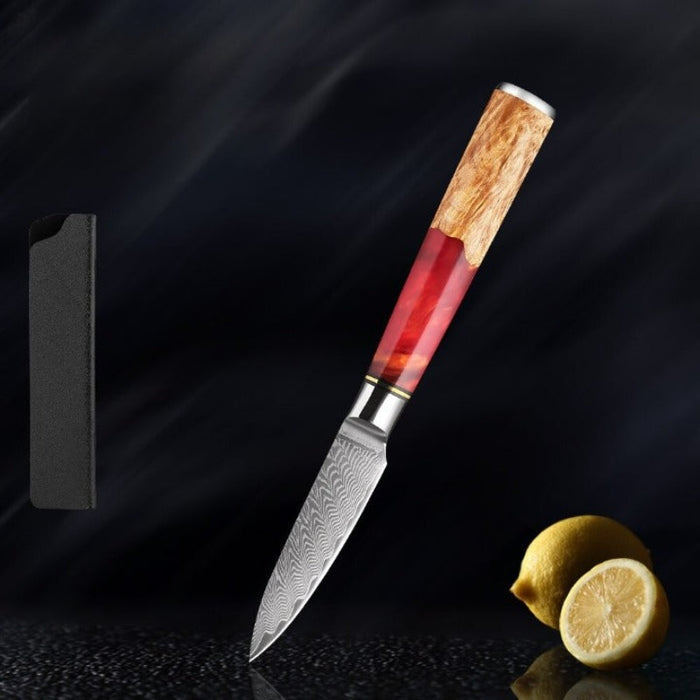 Damascus Steel Red Resin Kitchen Knife Sets