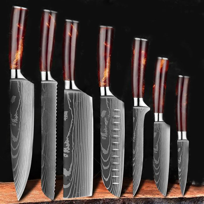 Set Laser Damascus Knife Sets