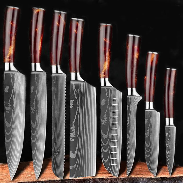 Set Laser Damascus Knife Sets