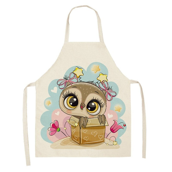 Sleeveless Owl Print Kitchen Linen Apron