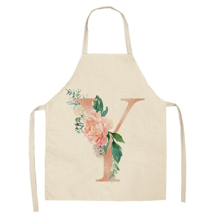 Pink Flower Letter Printed Apron