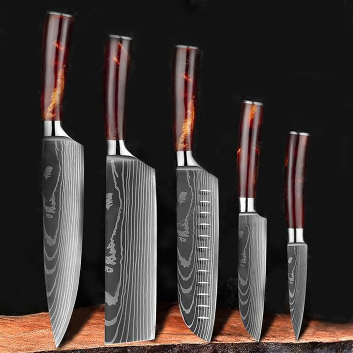 Set Laser Damascus Knife Sets