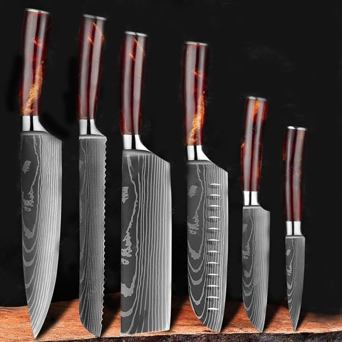 Set Laser Damascus Knife Sets