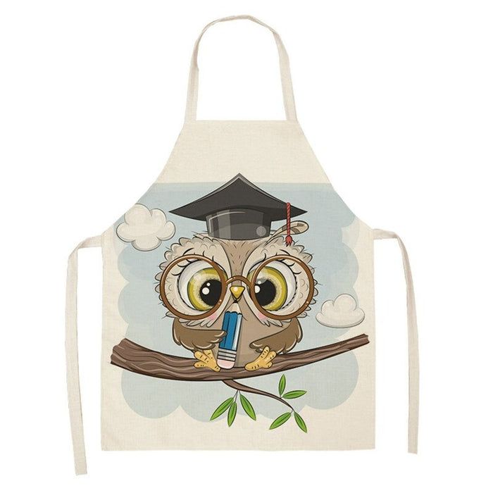 Sleeveless Owl Print Kitchen Linen Apron