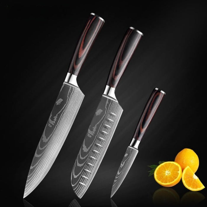 Laser Damascus Pattern Japanese Cooking Knife Sets