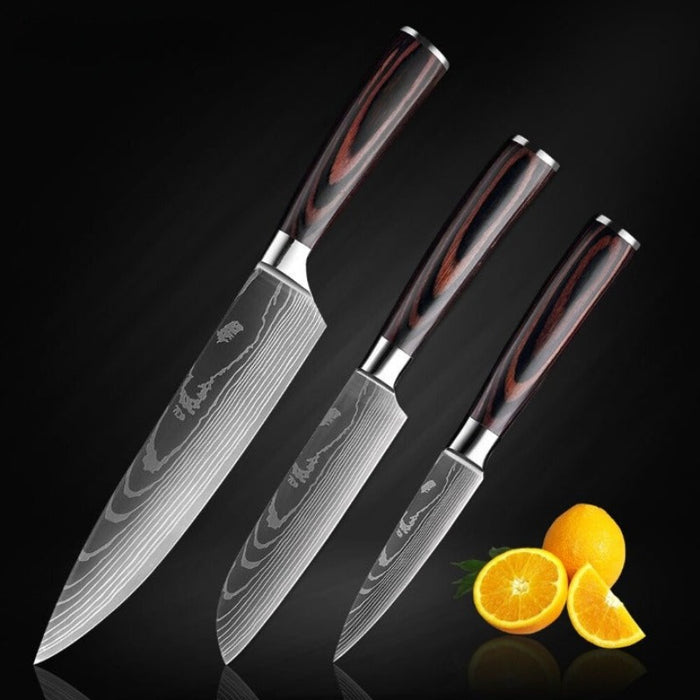 Laser Damascus Pattern Japanese Cooking Knife Sets