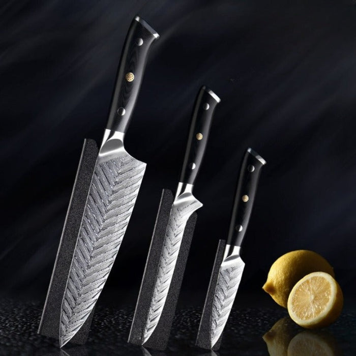 Professional Damascus Steel Knife Set With Exquisite Plum Rivet Handle