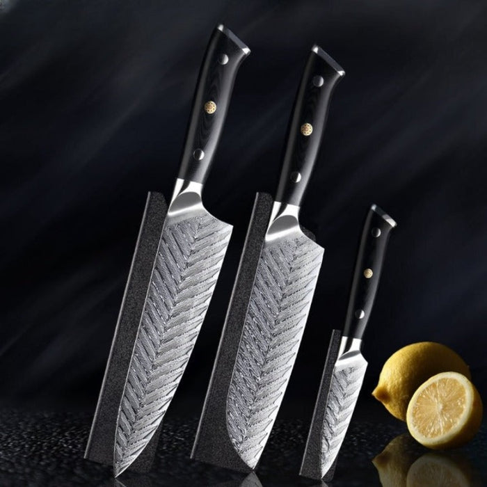 Professional Damascus Steel Knife Set With Exquisite Plum Rivet Handle