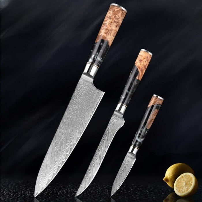 High-Quality Damascus Steel Kitchen Knife Sets With Resin Handle